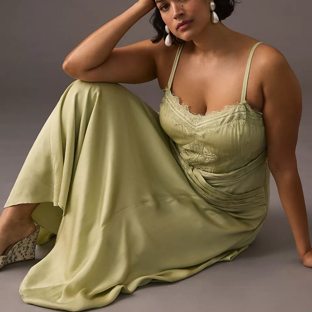 Anthropologie Let Me Be A-Line Lace-Trimmed Midi Dress